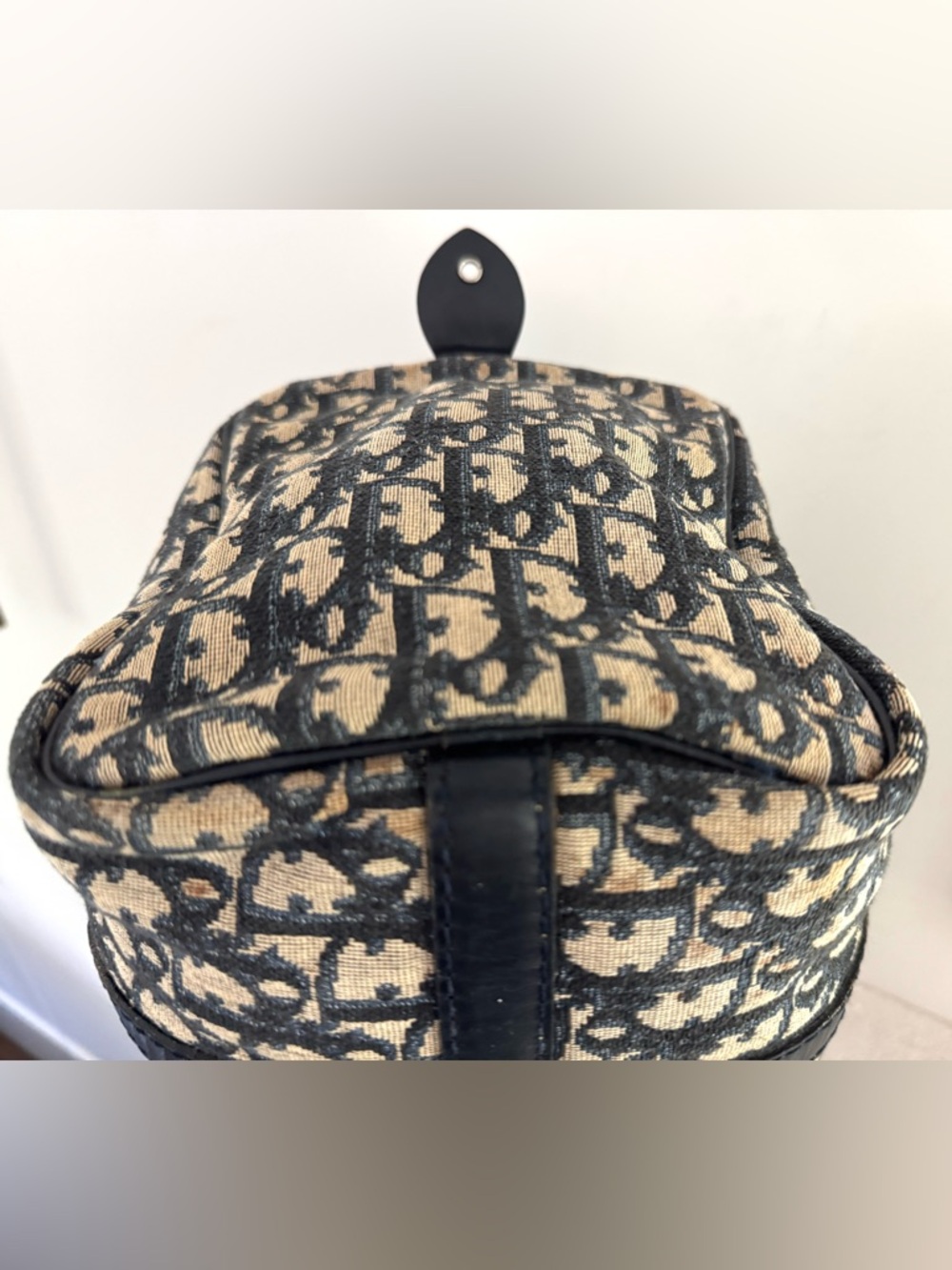 DIOR Vintage Trotter Boston Bag 30cm Navy Jacquard Canvas Navy Leather - Picture 6 of 12